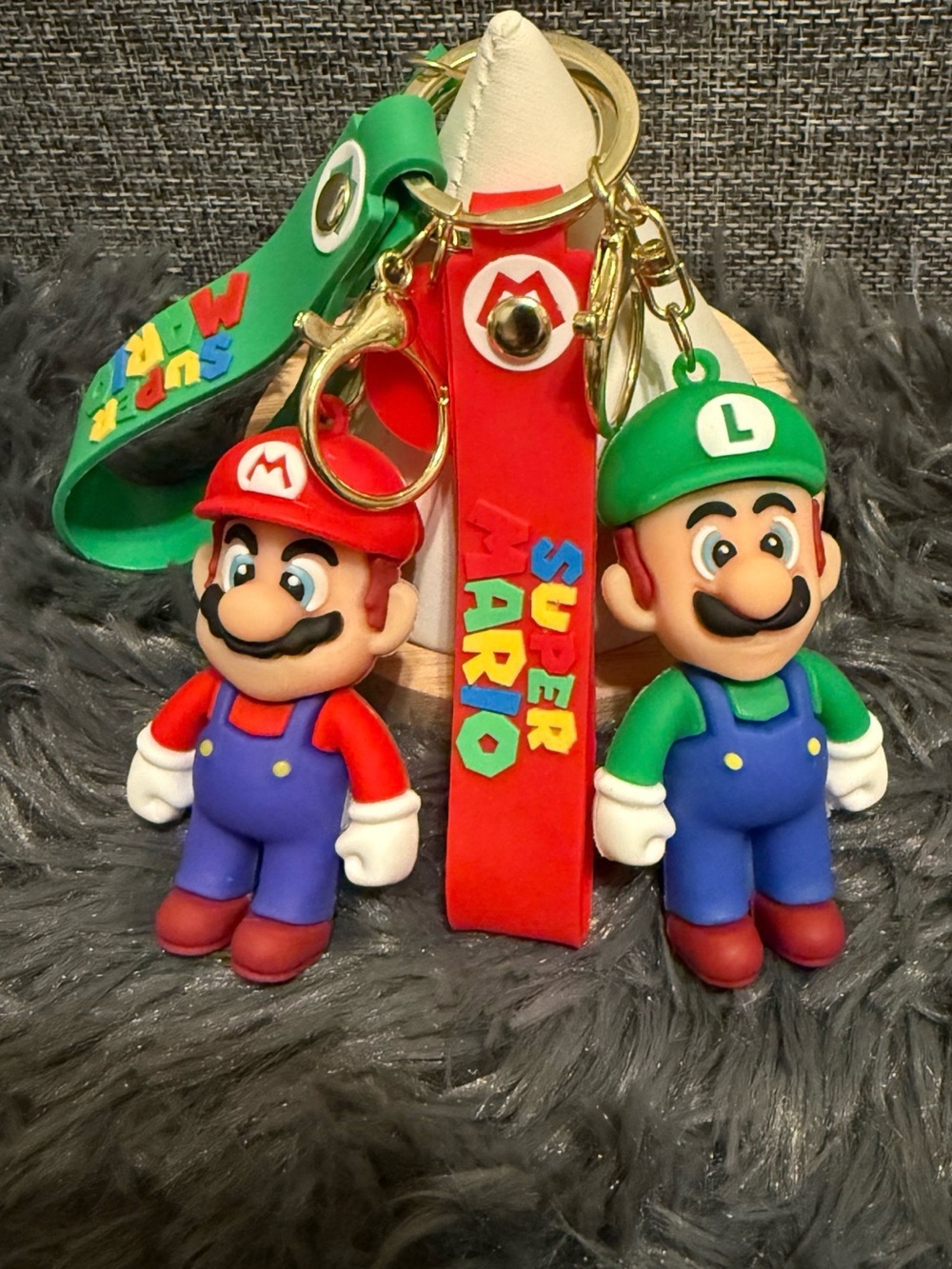 Super Mario & Luigi Keychain Set 2 Pcs Rubber Keyring Bag Charm Video Game Gift